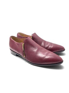 J.Crew Italian Leather Burgundy Zip Loafers Size 9 Minimalist Oxblood Shoes
